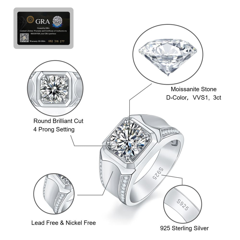 Men's 3ct VVS1 Moissanite Ring