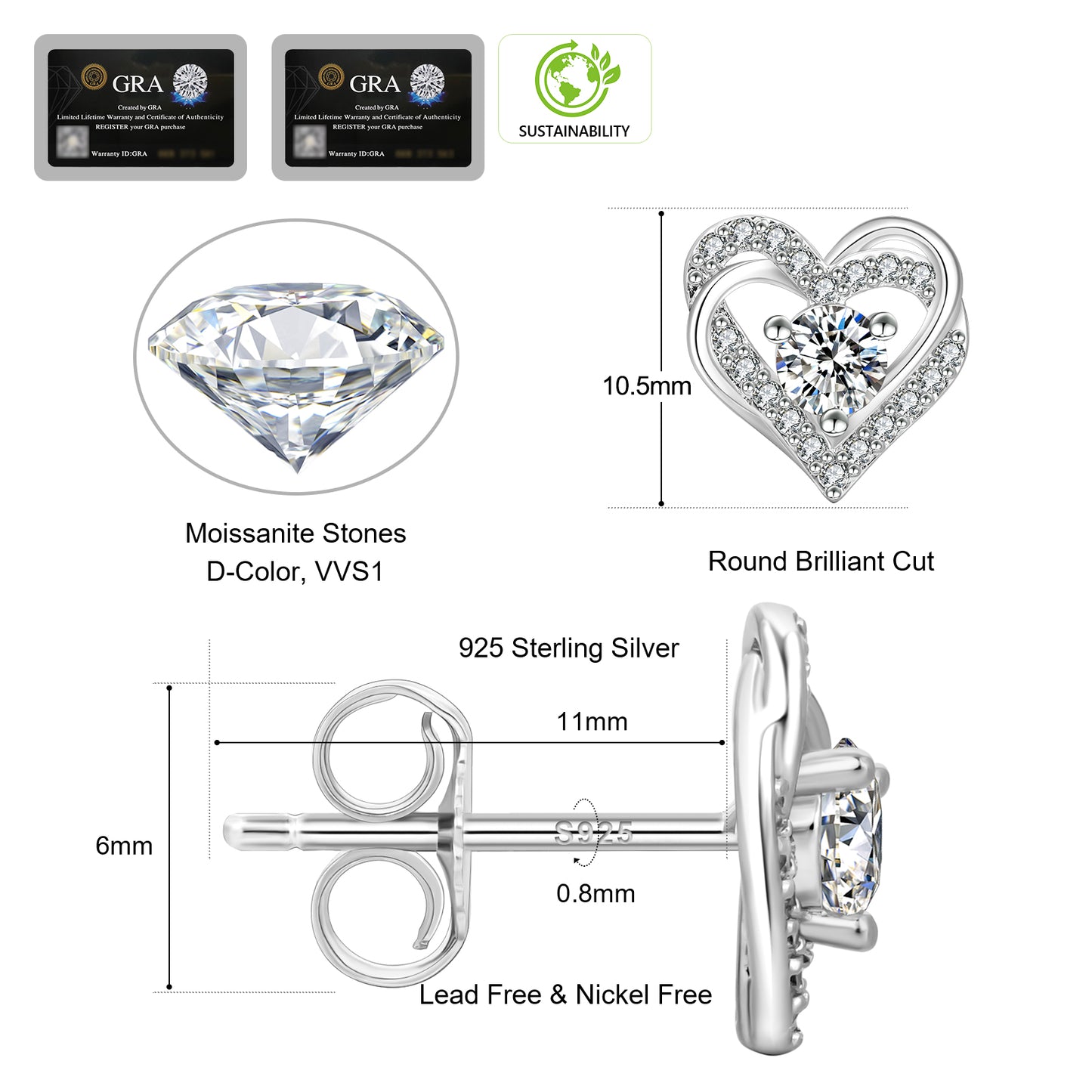 Heart-Shaped Moissanite Stud Earrings
