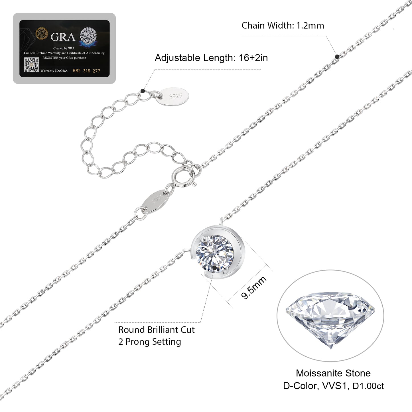 Excellent VVS1 Moissanite Pendant Necklace