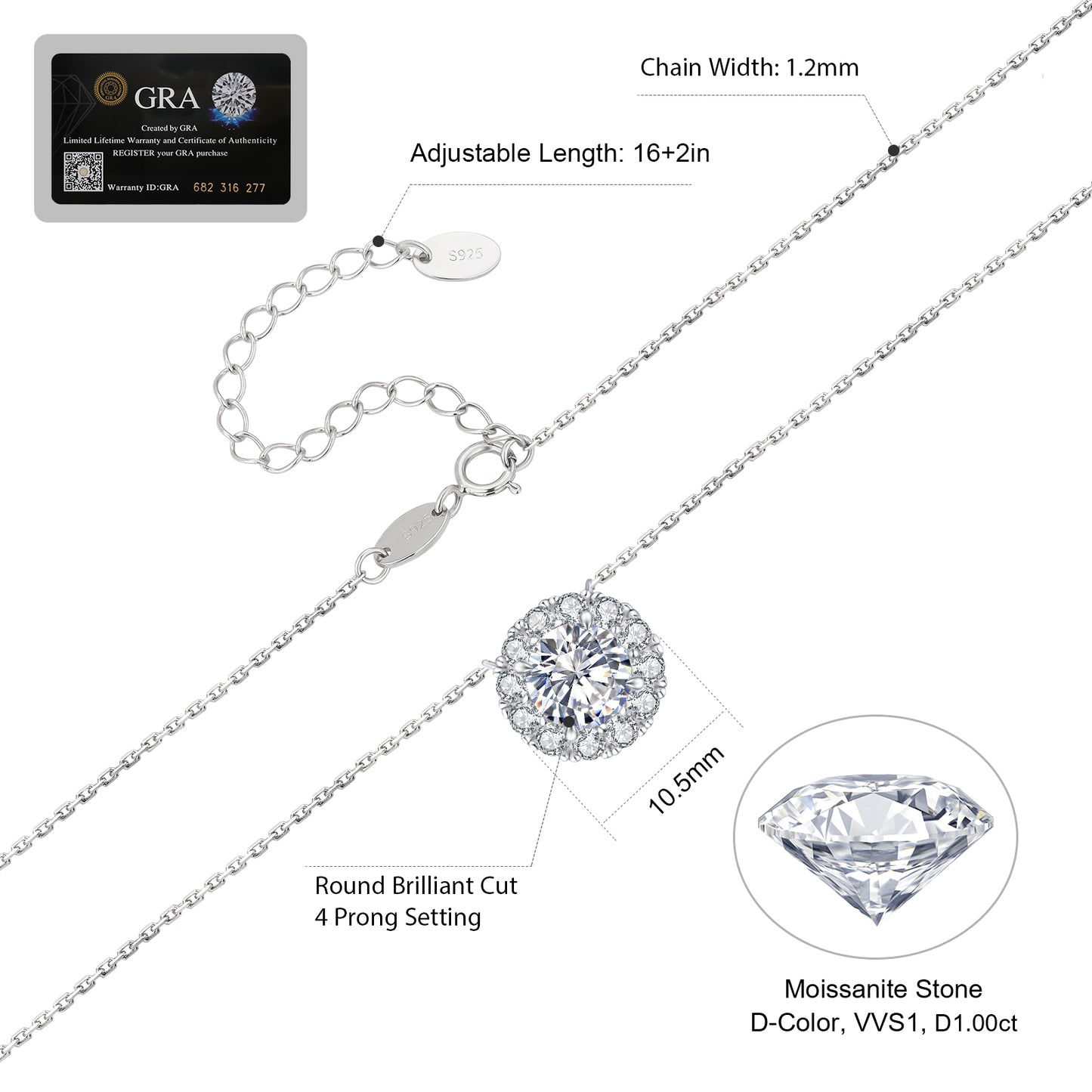 Excellent VVS1 Moissanite Pendant Necklace