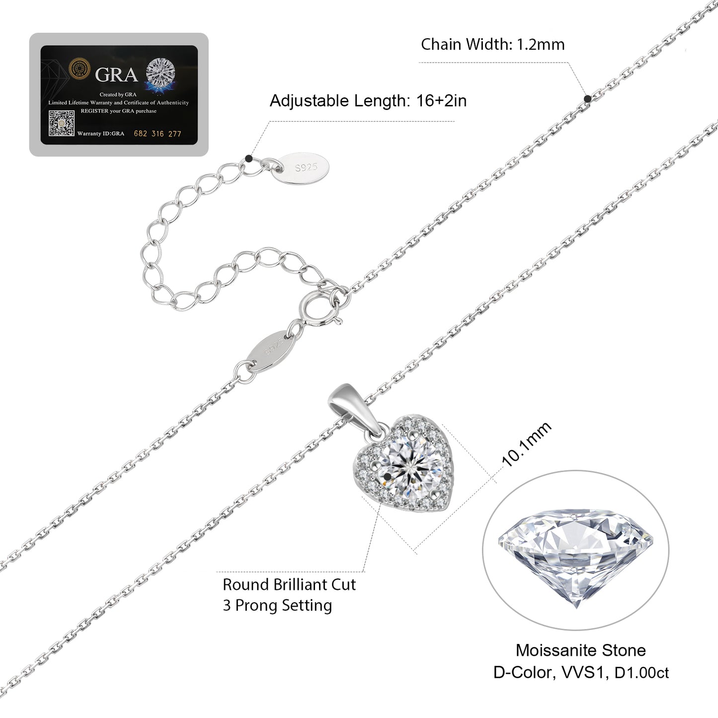 Excellent VVS1 Moissanite Pendant Necklace