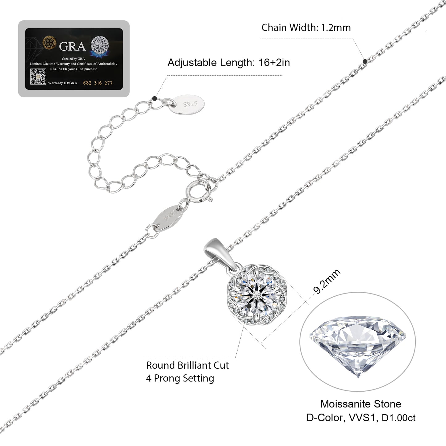 Excellent VVS1 Moissanite Pendant Necklace