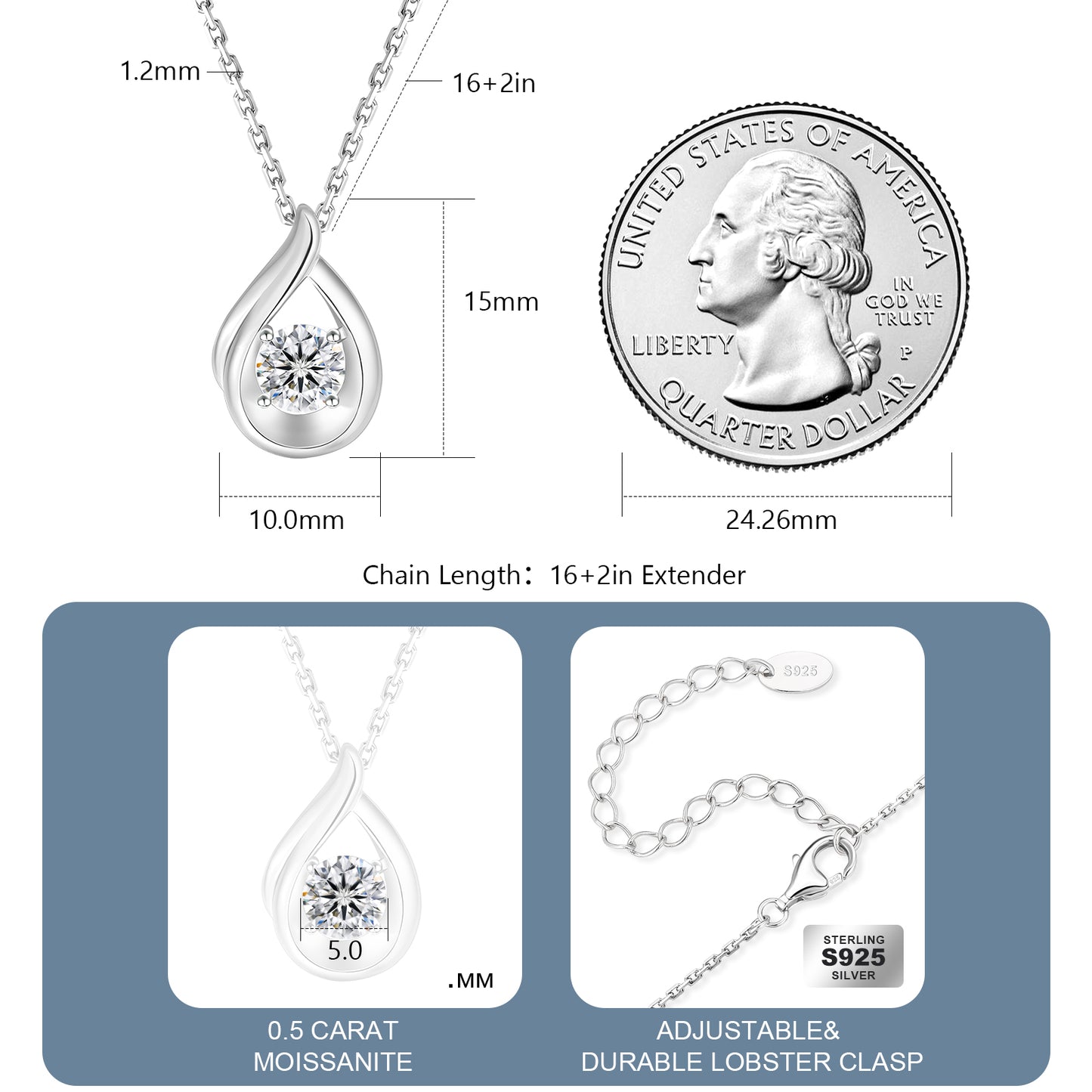 Water Drop VVS1 Moissanite Pendant Necklace