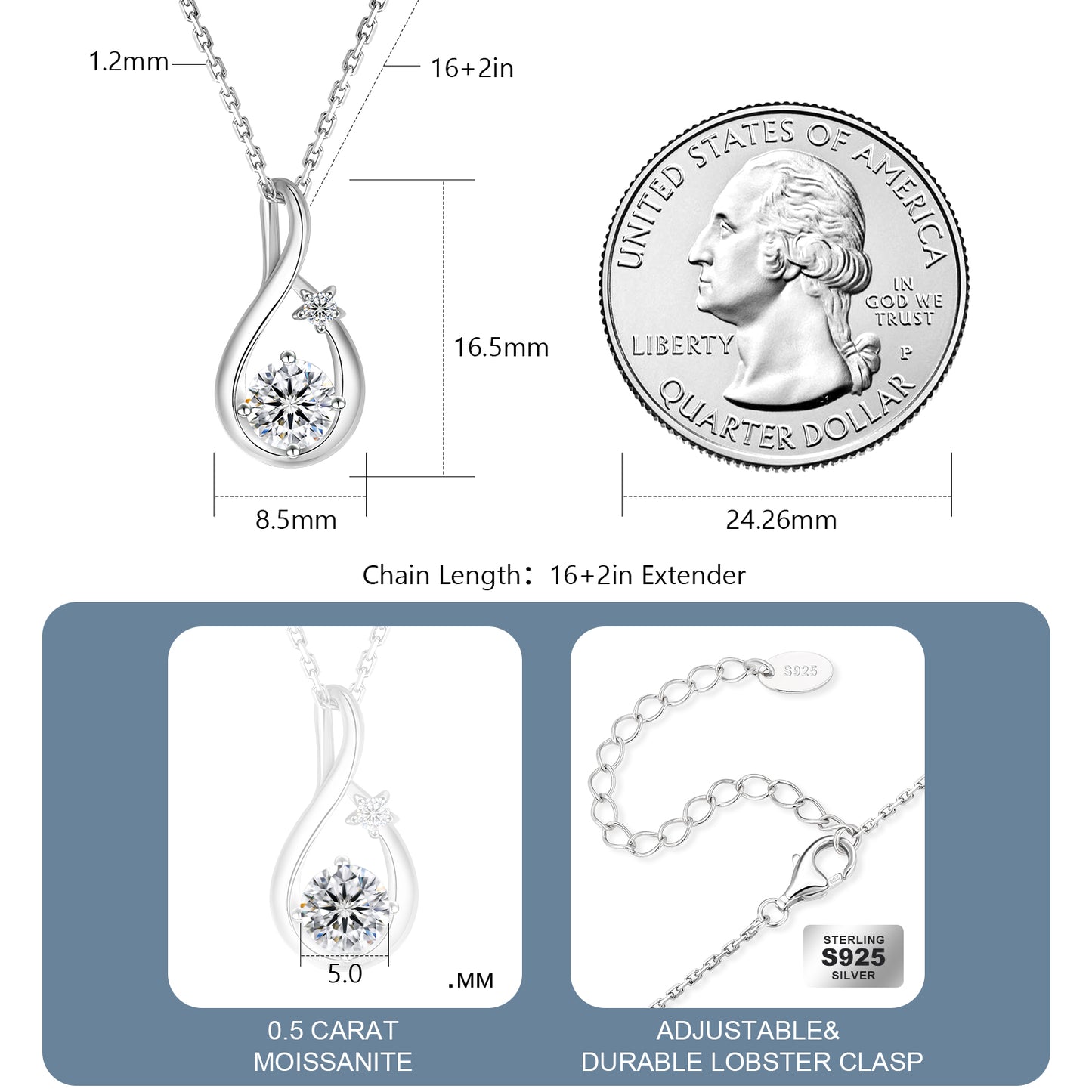 Water Drop VVS1 Moissanite Pendant Necklace