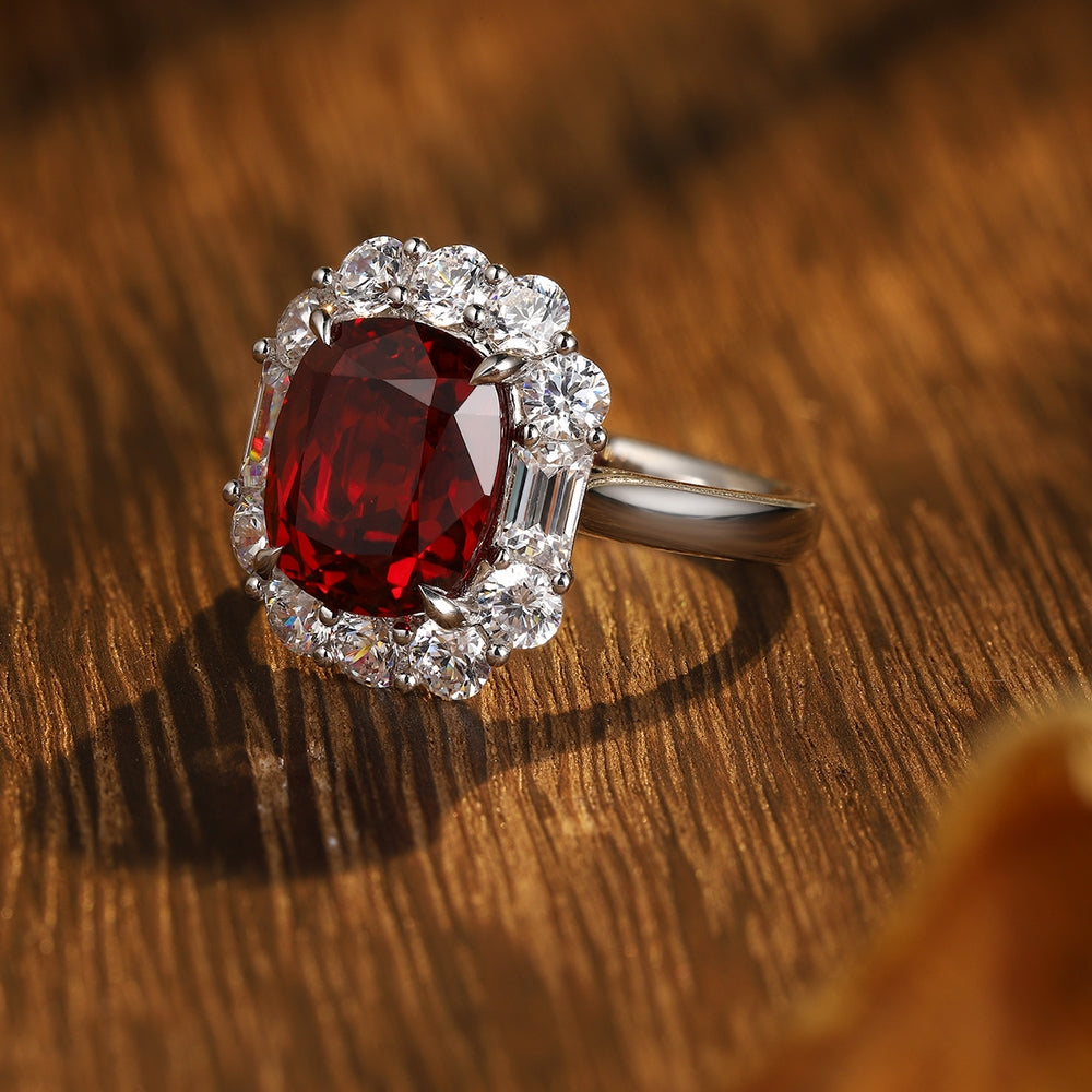 4.99ct Lab-Grown Ruby Halo Ring S925 JRURR219Y