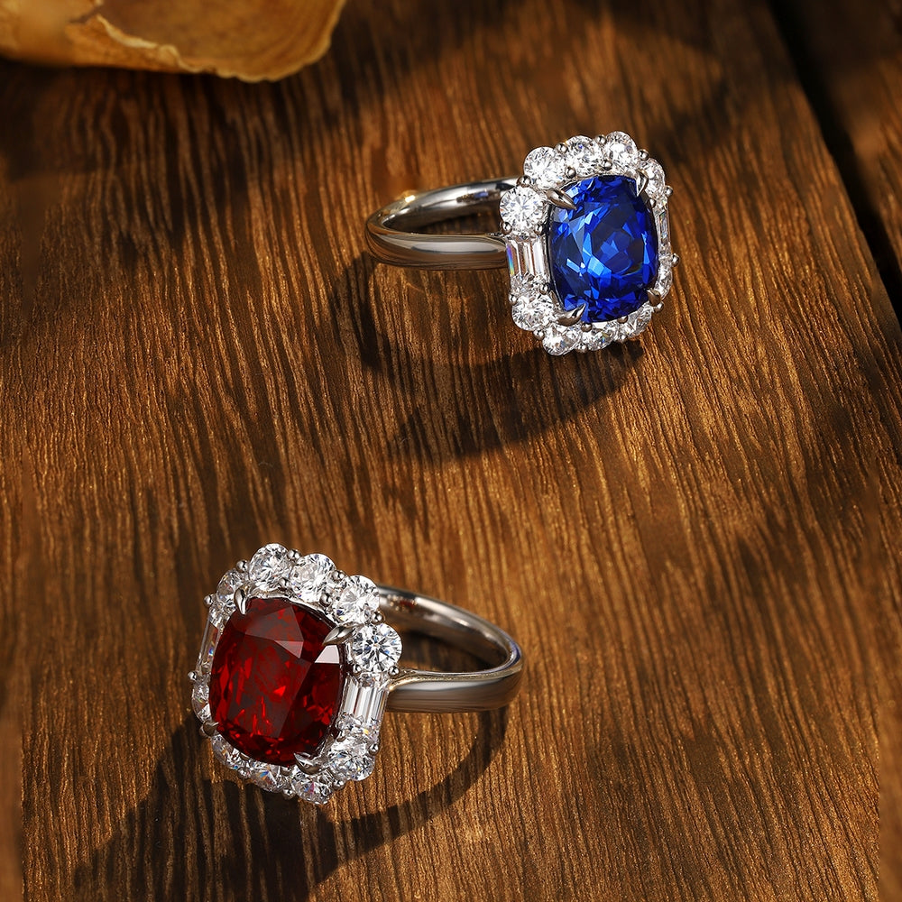 4.99ct Lab-Grown Ruby Halo Ring S925 JRURR219Y