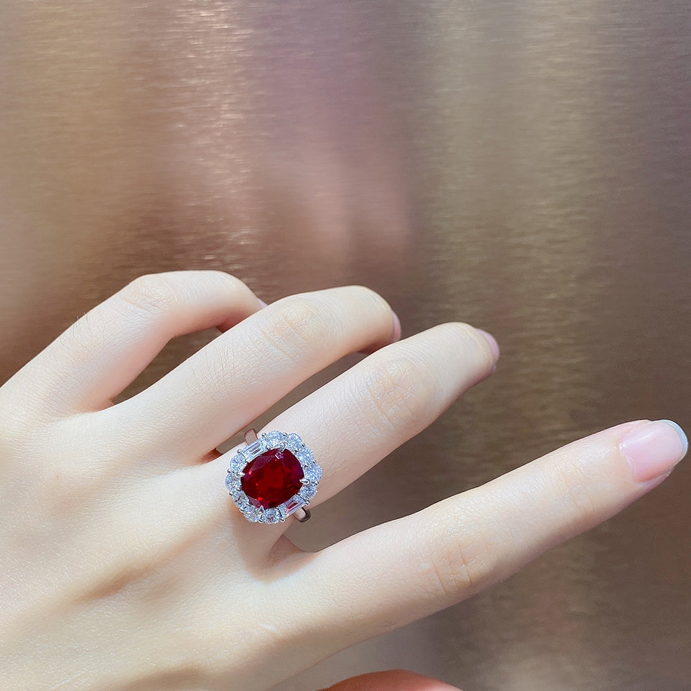4.99ct Lab-Grown Ruby Halo Ring S925 JRURR219Y