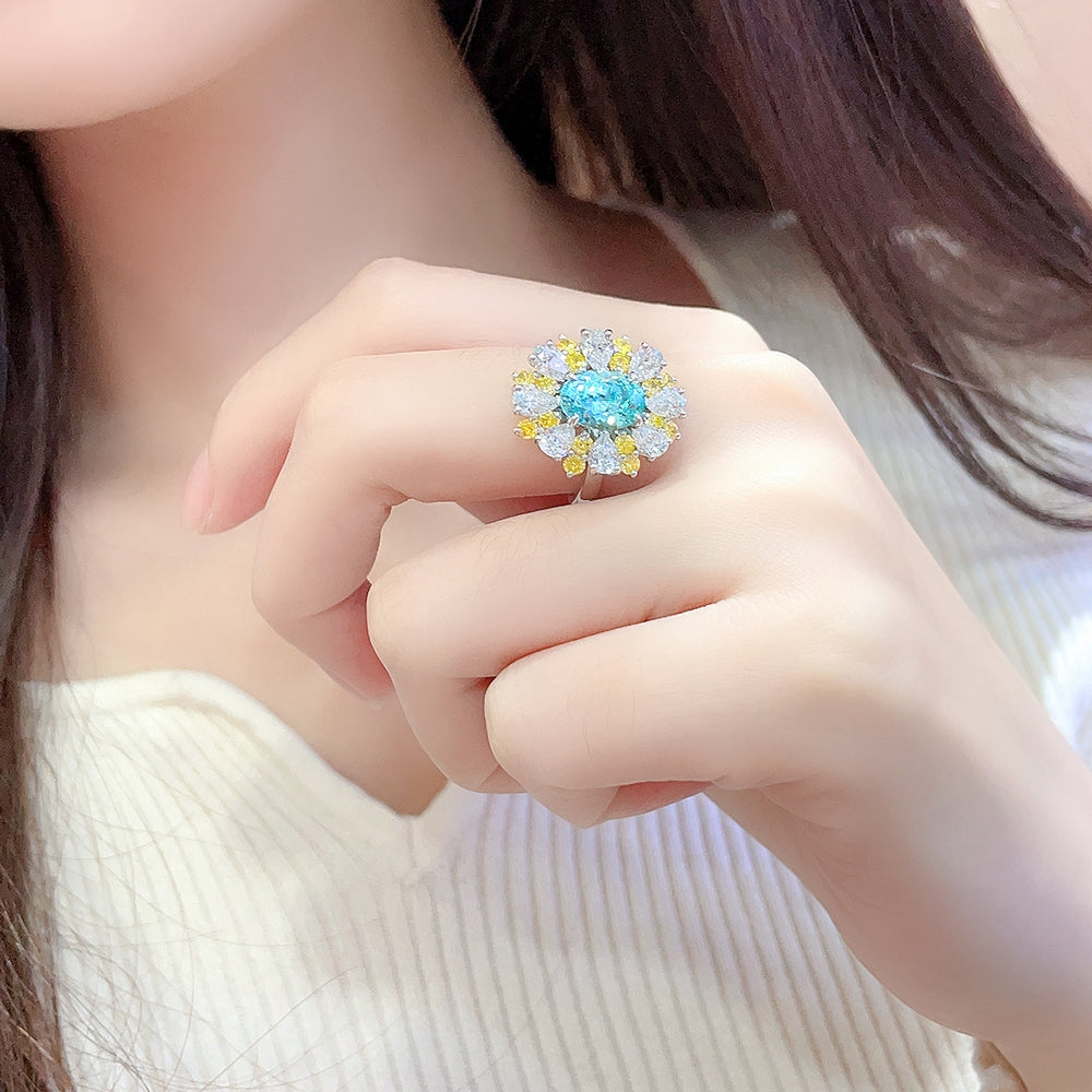 3.07ct Lab Grown Gemstone Neon Blue Paraiba Halo Ring S925 JR253Y