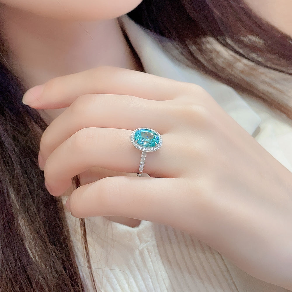 3.95ct Lab-Grown Paraiba Halo Ring S925 JR689Y