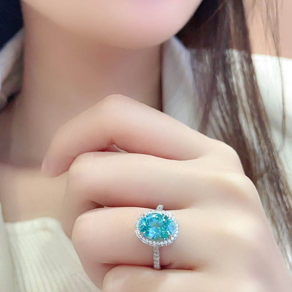 3.95ct Lab-Grown Paraiba Halo Ring S925 JR689Y