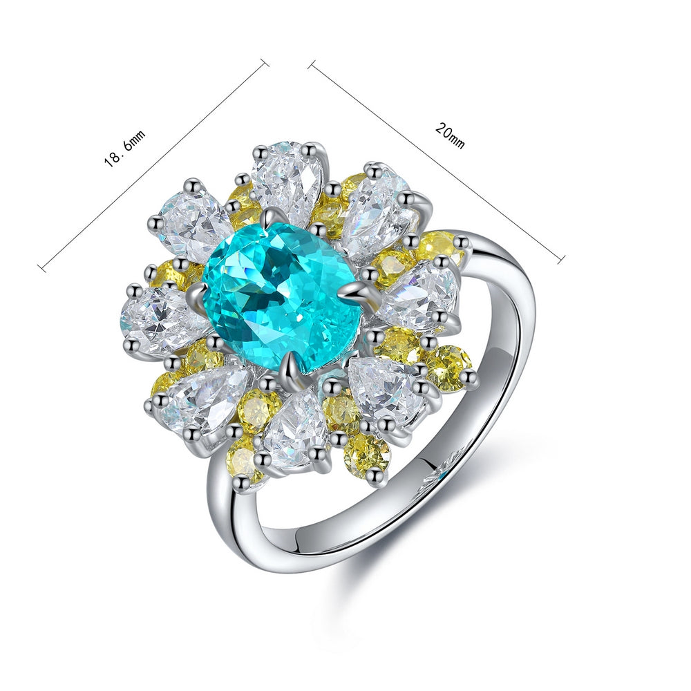 3.07ct Lab Grown Gemstone Neon Blue Paraiba Halo Ring S925 JR253Y