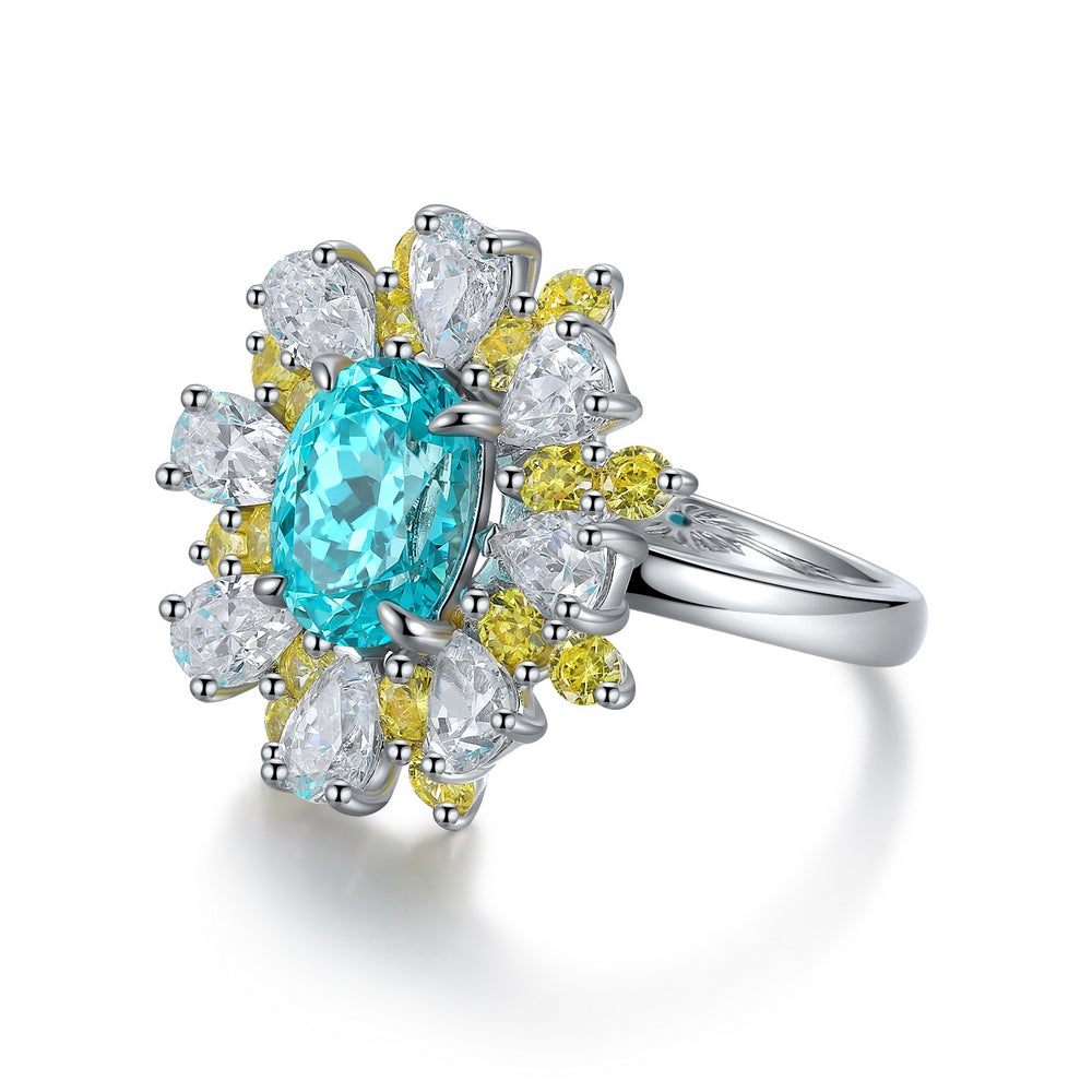 3.07ct Lab Grown Gemstone Neon Blue Paraiba Halo Ring S925 JR253Y