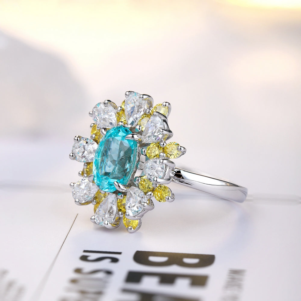 3.07ct Lab Grown Gemstone Neon Blue Paraiba Halo Ring S925 JR253Y