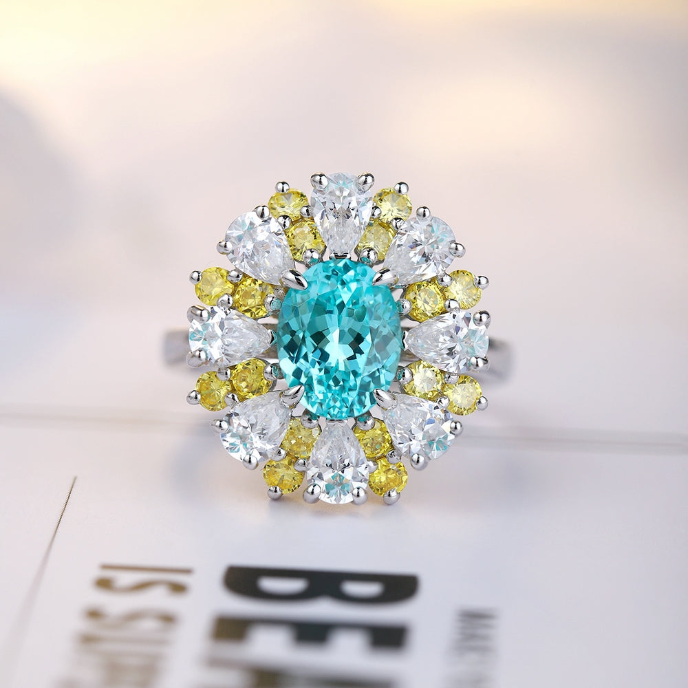 3.07ct Lab Grown Gemstone Neon Blue Paraiba Halo Ring S925 JR253Y