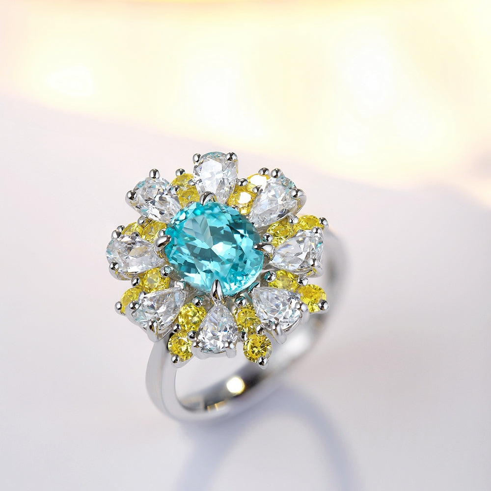 3.07ct Lab Grown Gemstone Neon Blue Paraiba Halo Ring S925 JR253Y