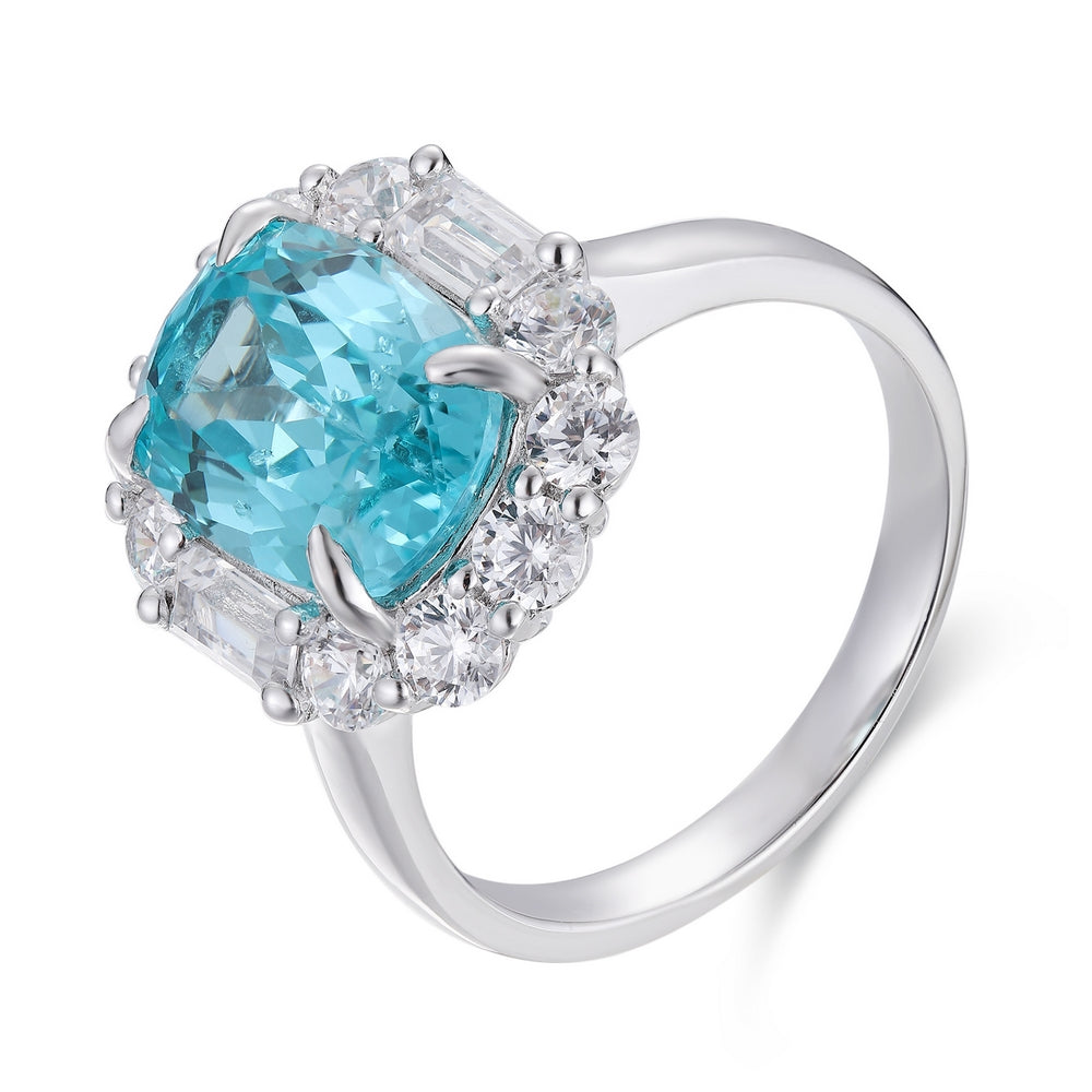 5.93ct Lab Grown Gemstone Neon Blue Paraiba Halo Ring S925