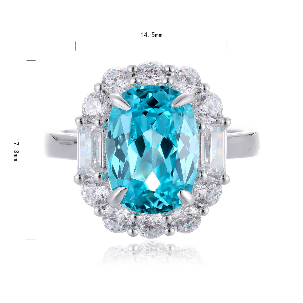 5.93ct Lab Grown Gemstone Neon Blue Paraiba Halo Ring S925