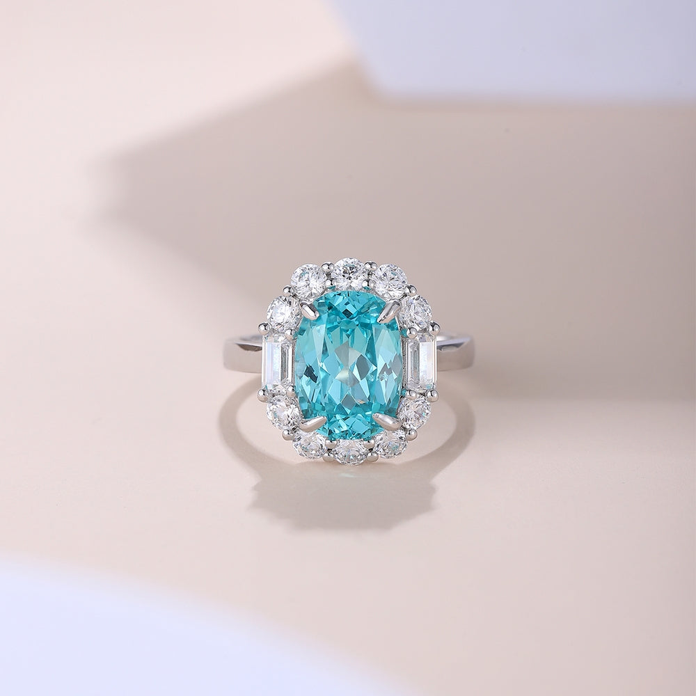 5.93ct Lab Grown Gemstone Neon Blue Paraiba Halo Ring S925