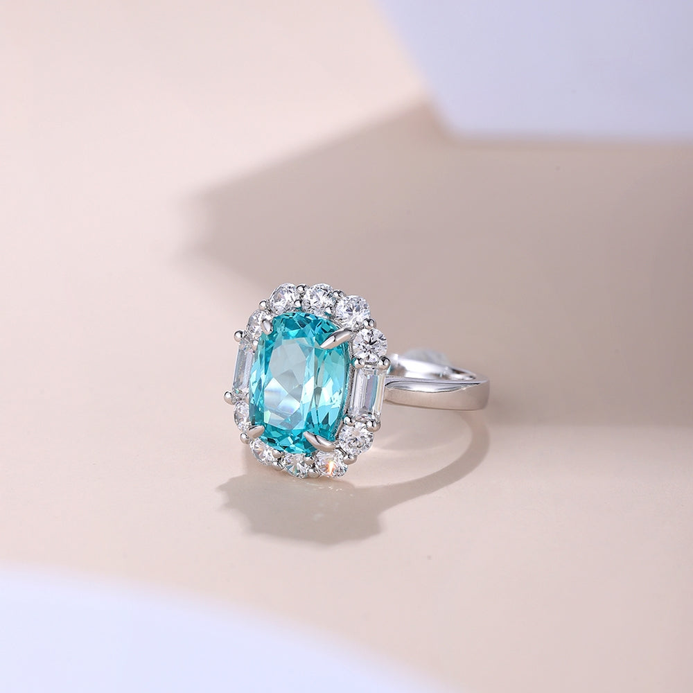 5.93ct Lab Grown Gemstone Neon Blue Paraiba Halo Ring S925