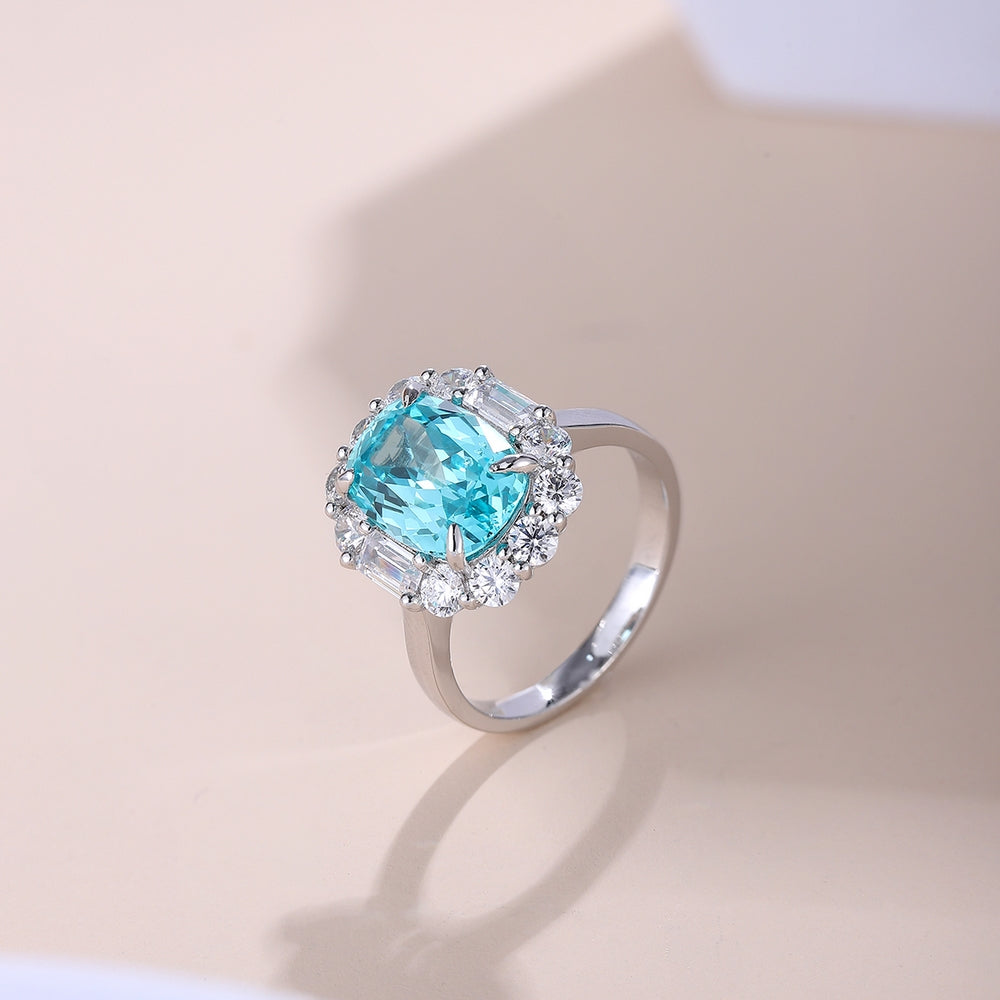 5.93ct Lab Grown Gemstone Neon Blue Paraiba Halo Ring S925