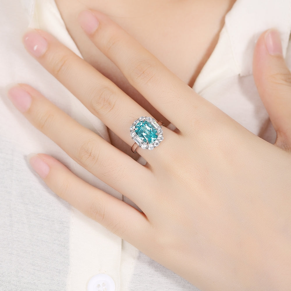 5.93ct Lab Grown Gemstone Neon Blue Paraiba Halo Ring S925