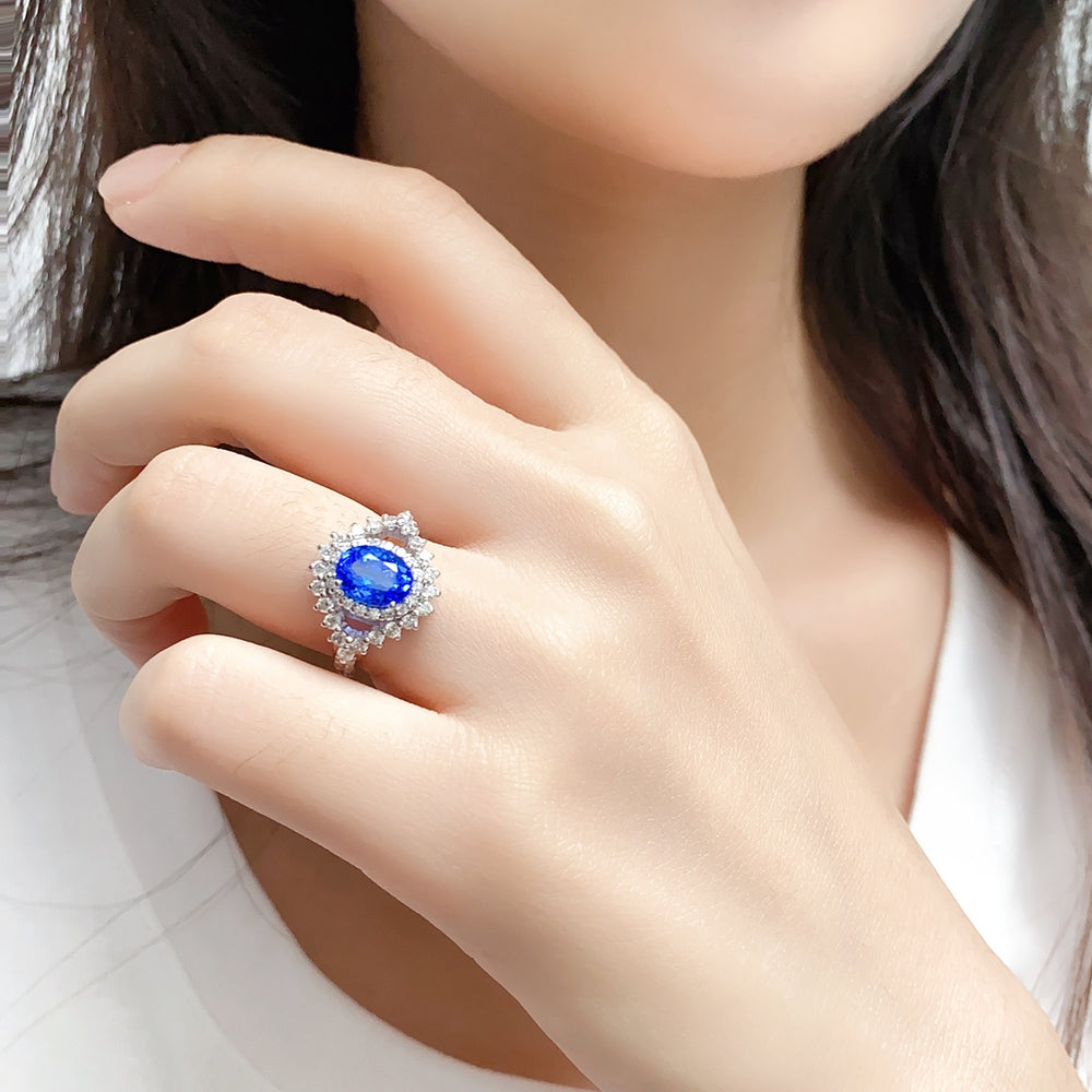 1.67ct Lab-Grown Cobalt Spinel Halo Ring S925 JR1150Y