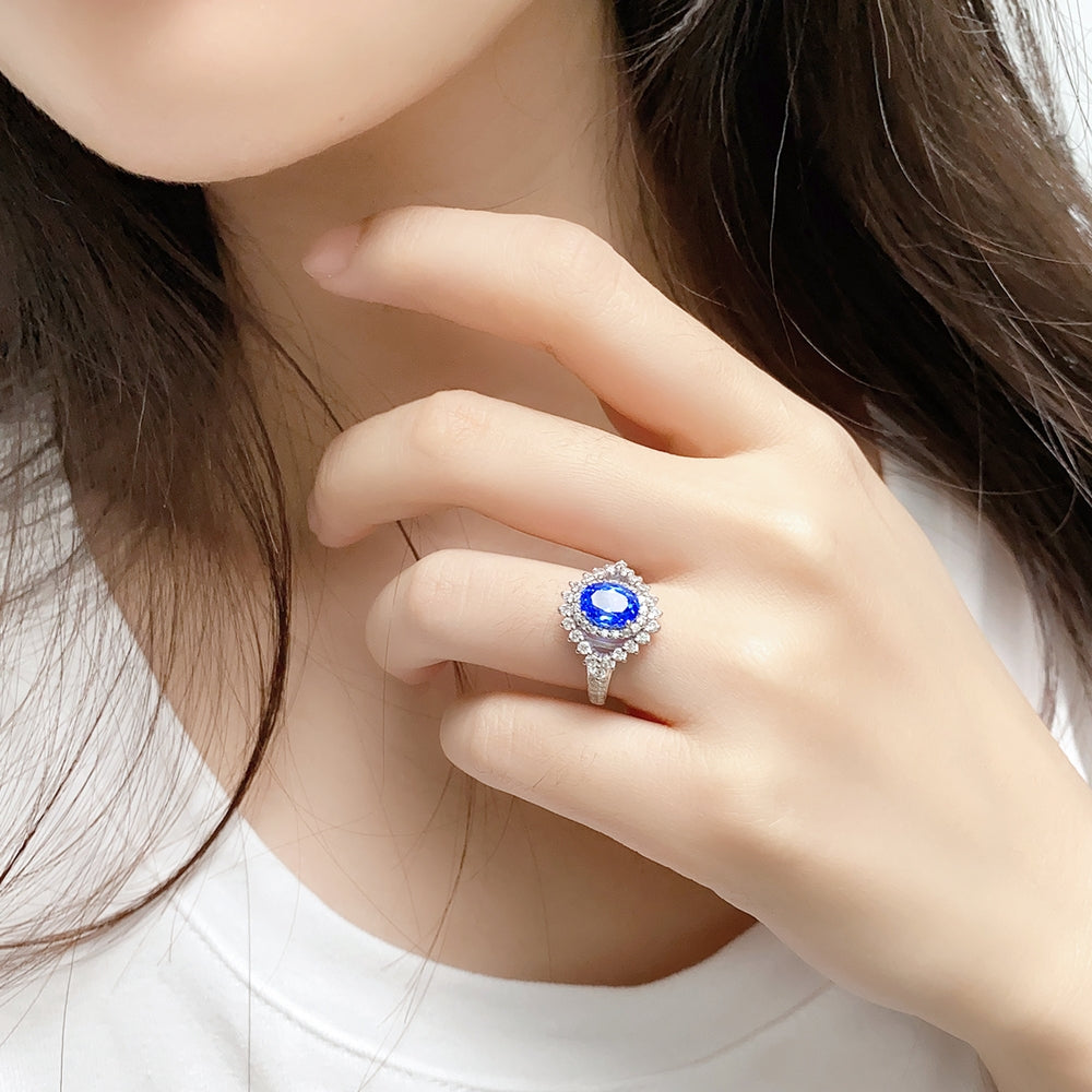 1.67ct Lab-Grown Cobalt Spinel Halo Ring S925 JR1150Y