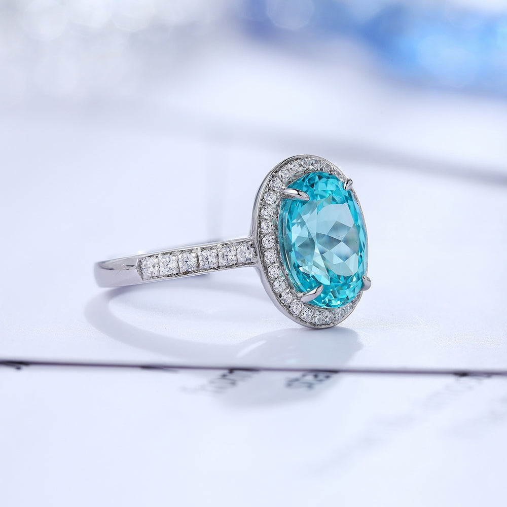 3.95ct Lab-Grown Paraiba Halo Ring S925 JR689Y