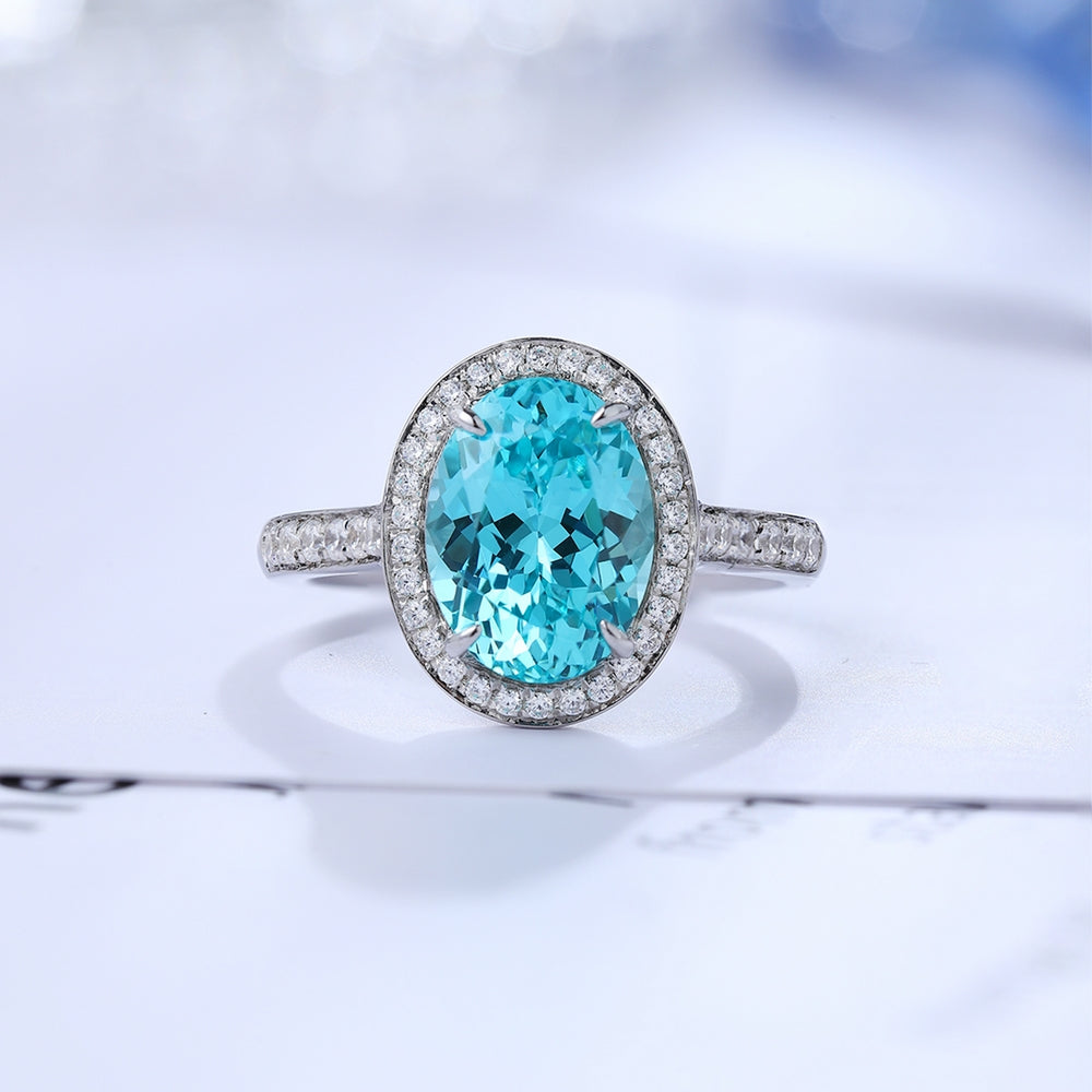 3.95ct Lab-Grown Paraiba Halo Ring S925 JR689Y