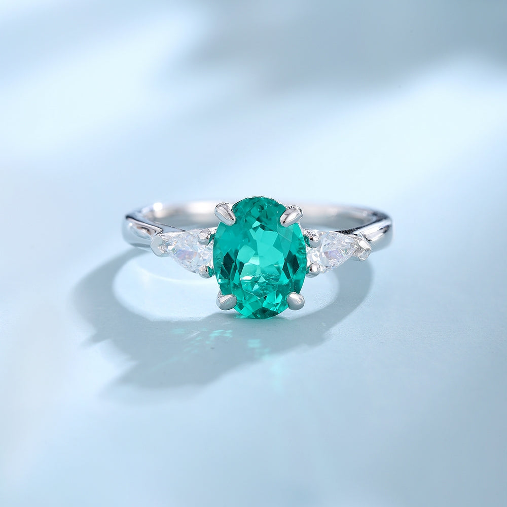 1.42ct Lab-Grown Emerald Three Stone Ring S925 JSEGR130Y-BeneiceDo