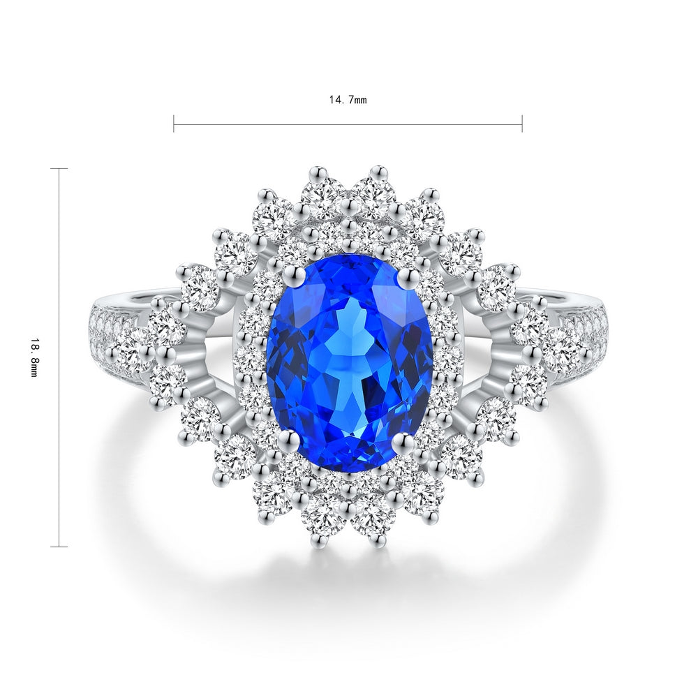 1.67ct Lab-Grown Cobalt Spinel Halo Ring S925 JR1150Y