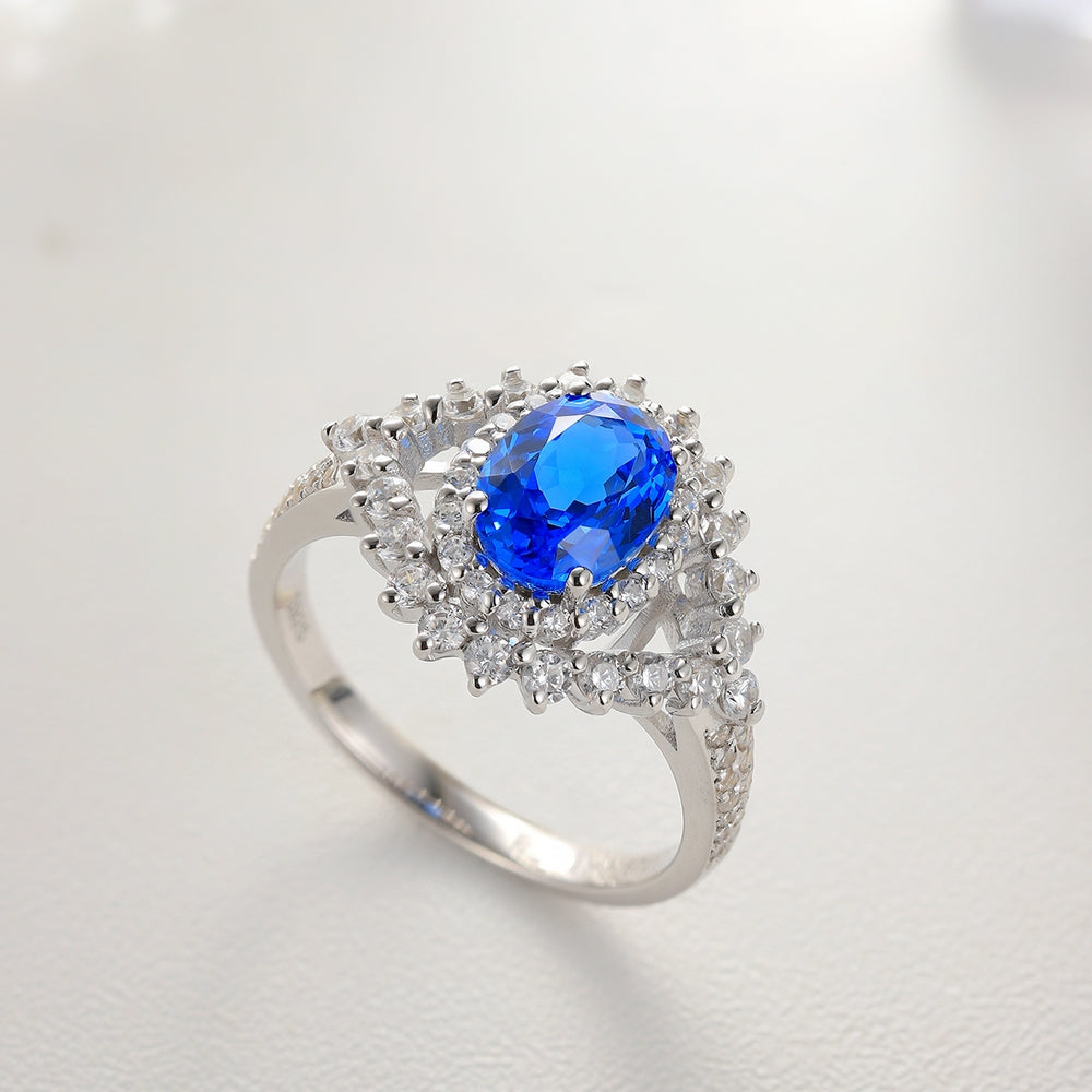 1.67ct Lab-Grown Cobalt Spinel Halo Ring S925 JR1150Y