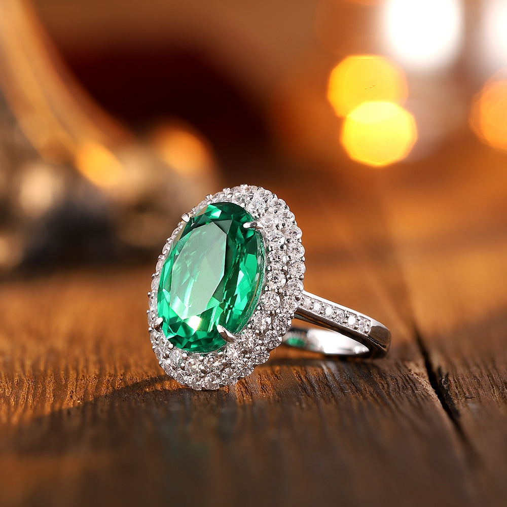 5.59ct Lab-Grown Emerald Halo Ring S925 JSEGR489Y