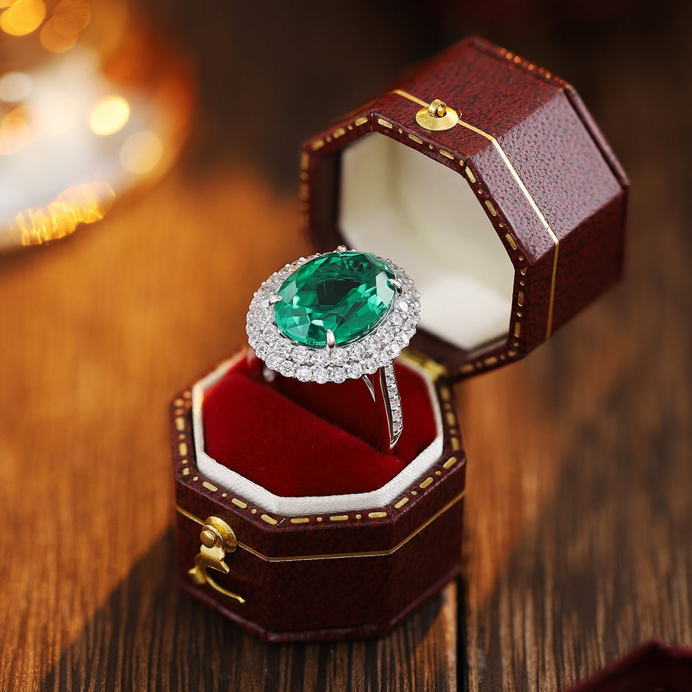 5.59ct Lab-Grown Emerald Halo Ring S925 JSEGR489Y