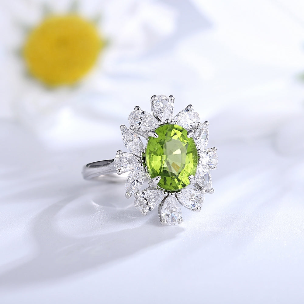 3.06ct Natural Peridot Halo Ring S925 JR672Y