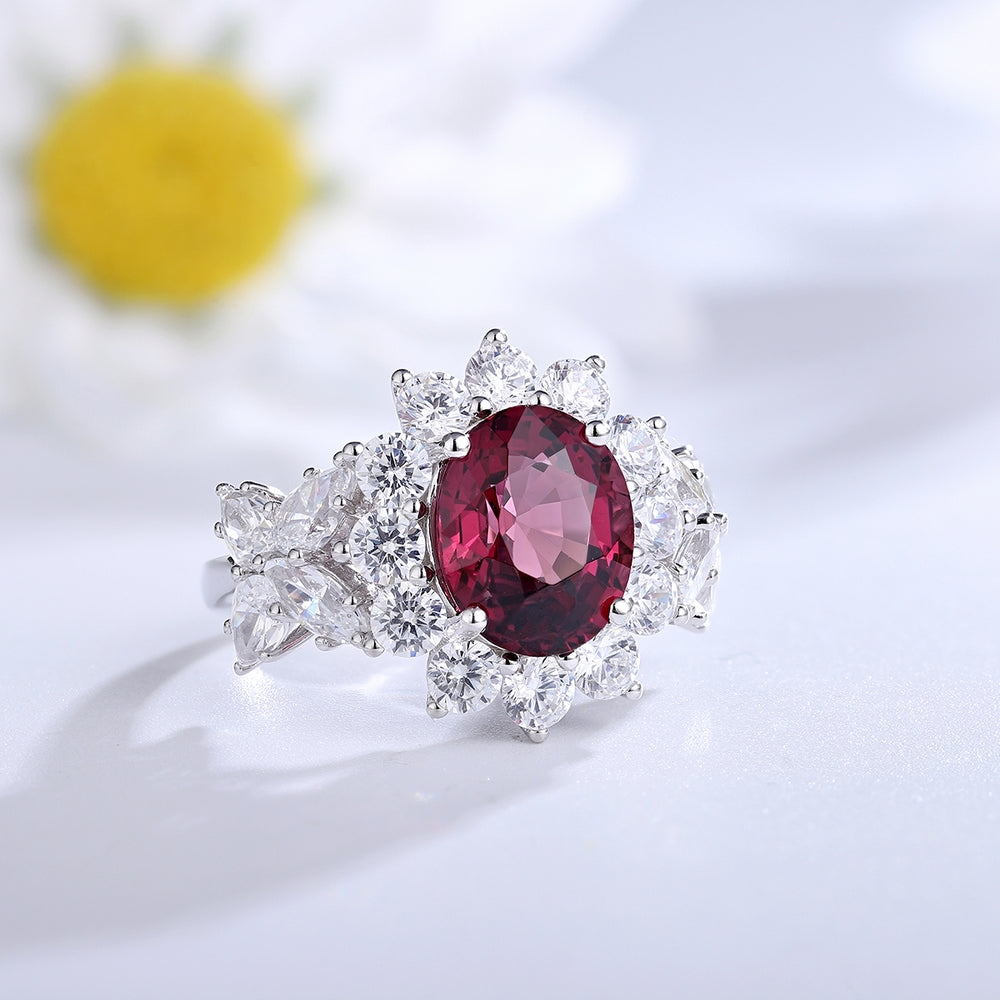 4.8ct Natural Garnet Halo Ring S925 JR675Y
