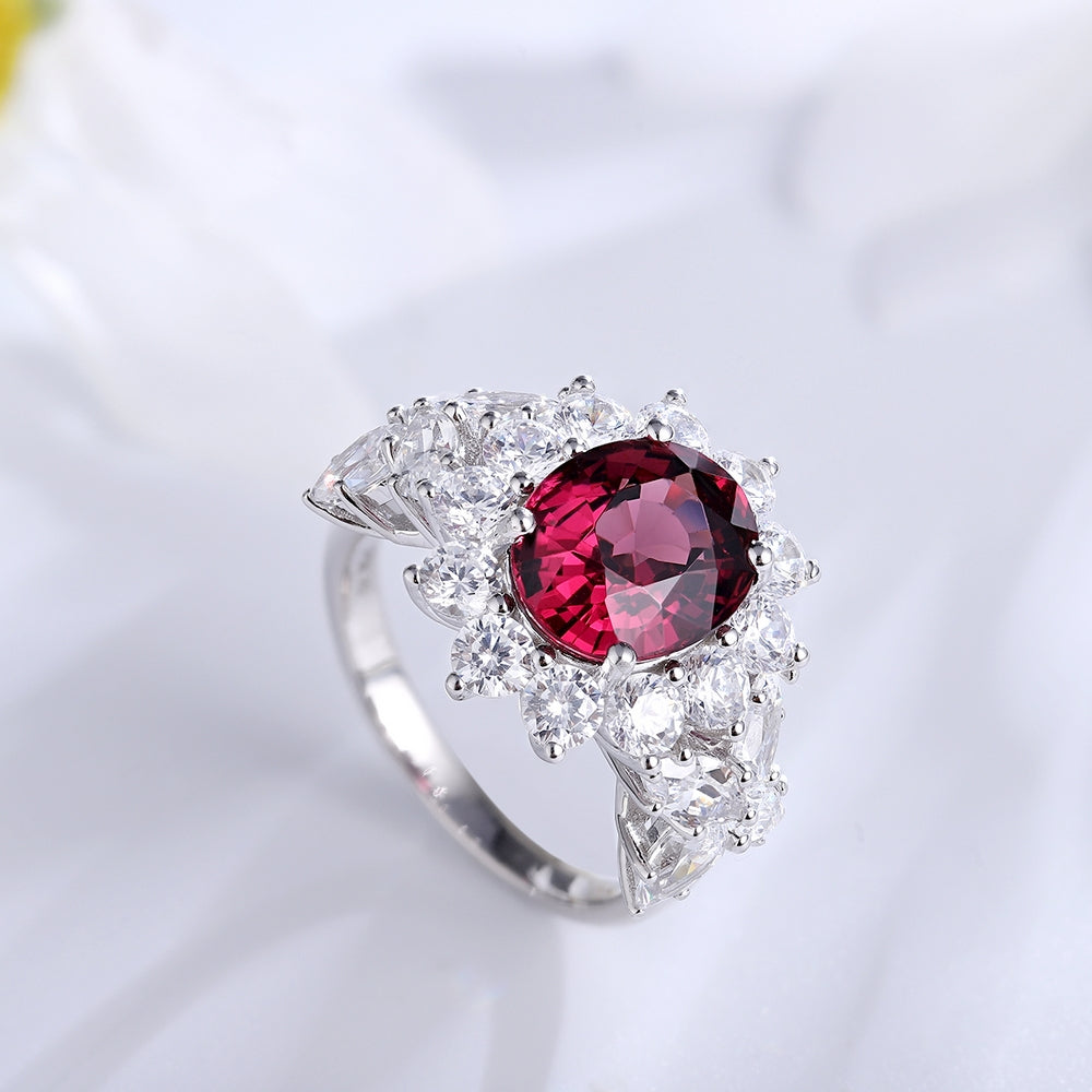 4.8ct Natural Garnet Halo Ring S925 JR675Y