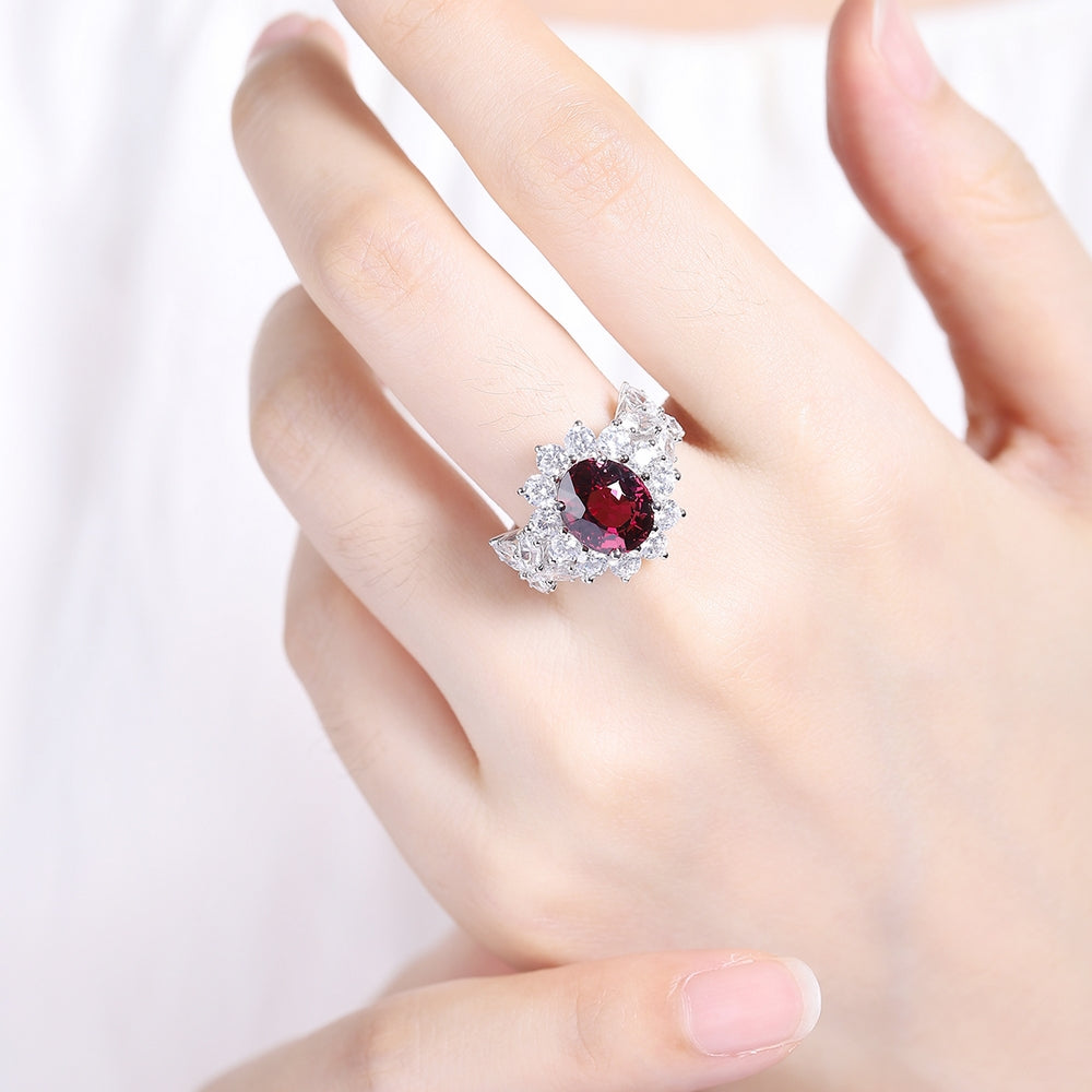 4.8ct Natural Garnet Halo Ring S925 JR675Y