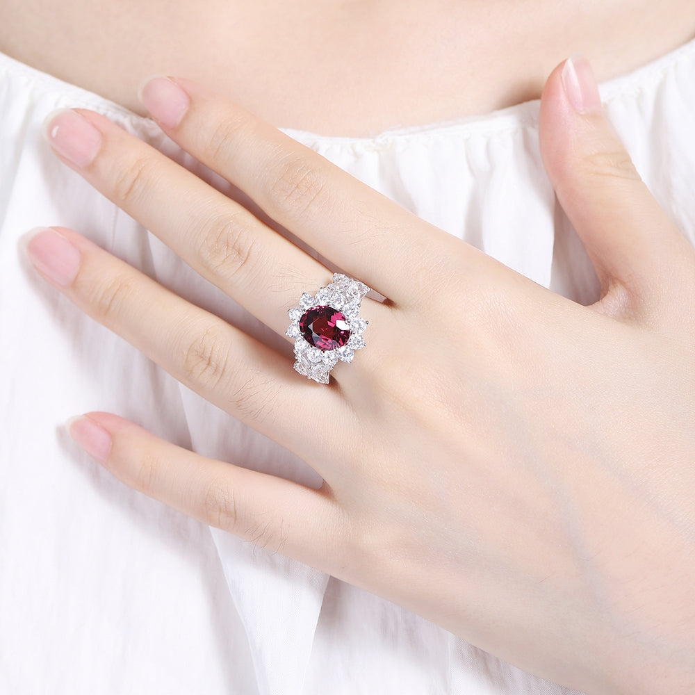 4.8ct Natural Garnet Halo Ring S925 JR675Y