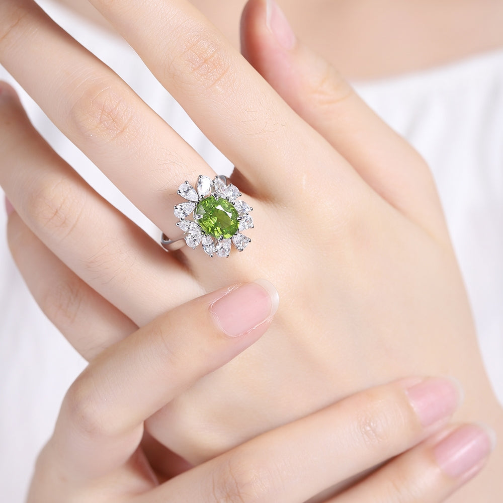 3.06ct Natural Peridot Halo Ring S925 JR672Y