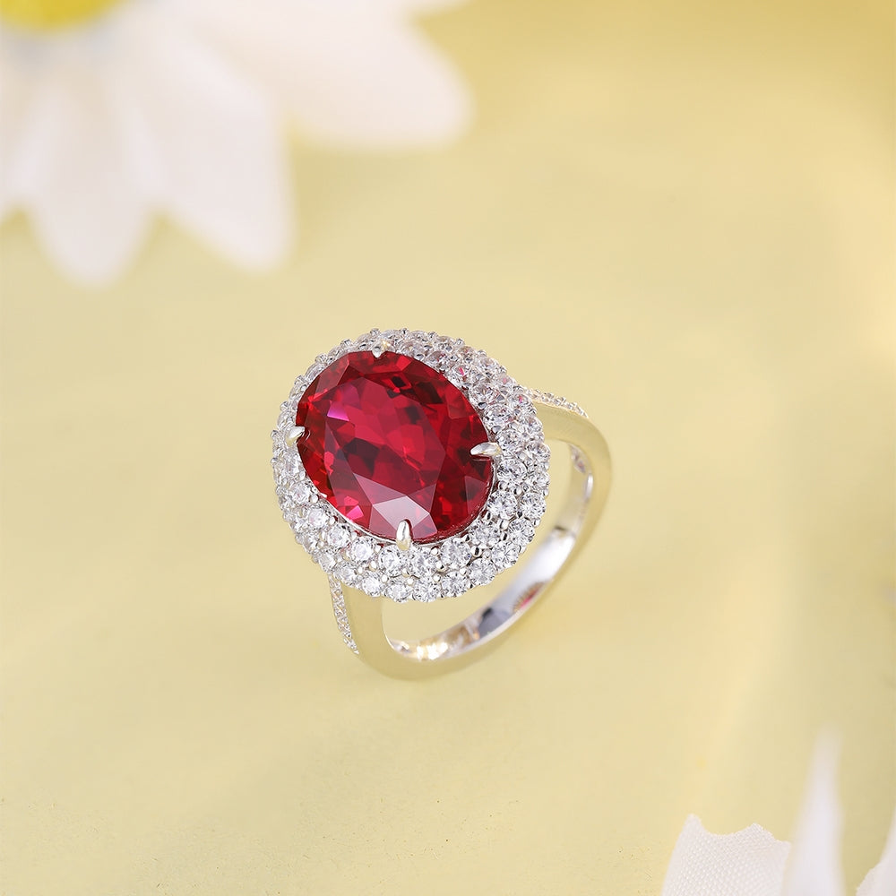 8.18ct Lab-Grown Ruby Halo Ring S925 JRURR489Y