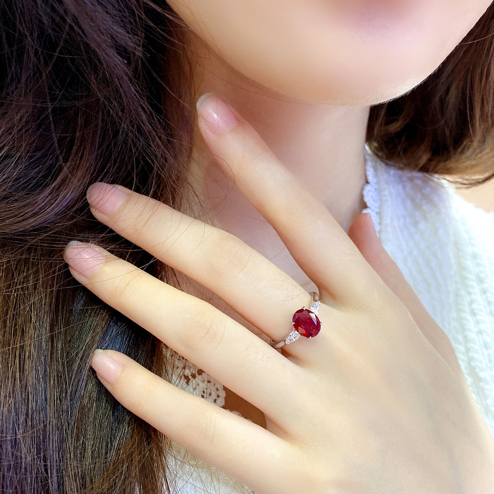 2.12ct Lab-Grown Ruby Three Stone Ring S925 JRURR130Y