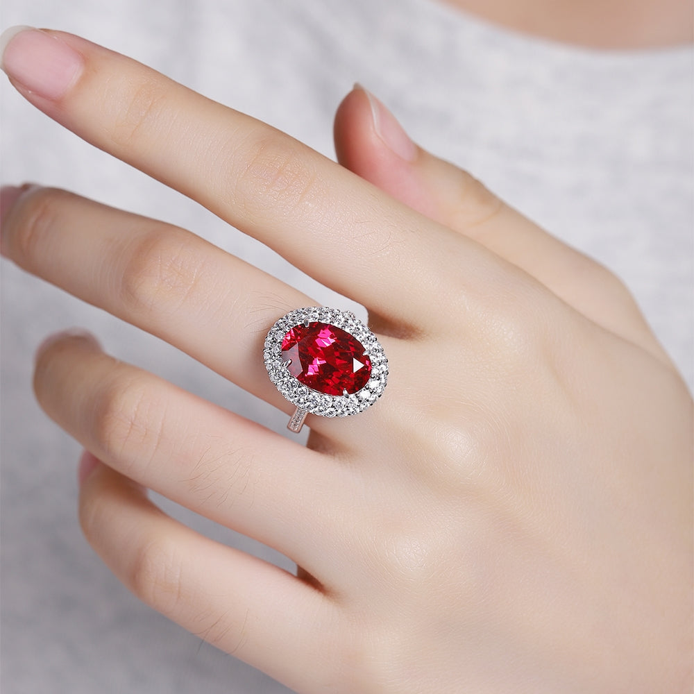 8.18ct Lab-Grown Ruby Halo Ring S925 JRURR489Y