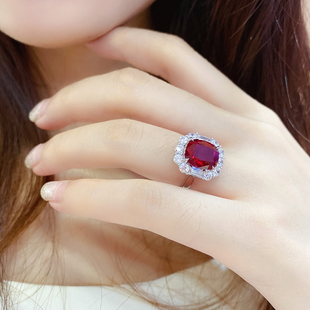 4.99ct Lab-Grown Ruby Halo Ring S925 JRURR219Y