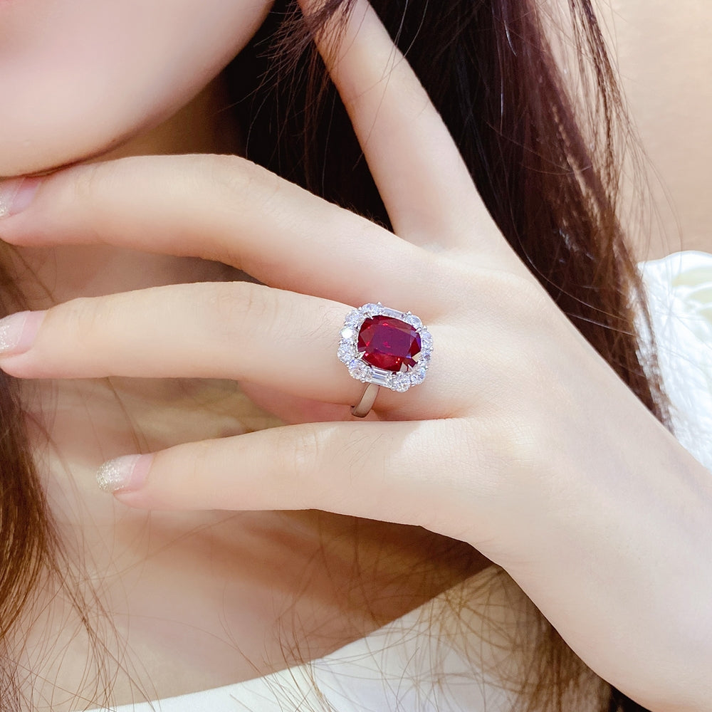 4.99ct Lab-Grown Ruby Halo Ring S925 JRURR219Y