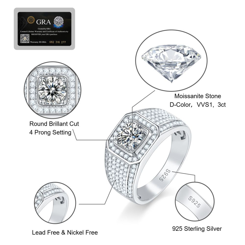 Men's 3ct VVS1 Moissanite Ring