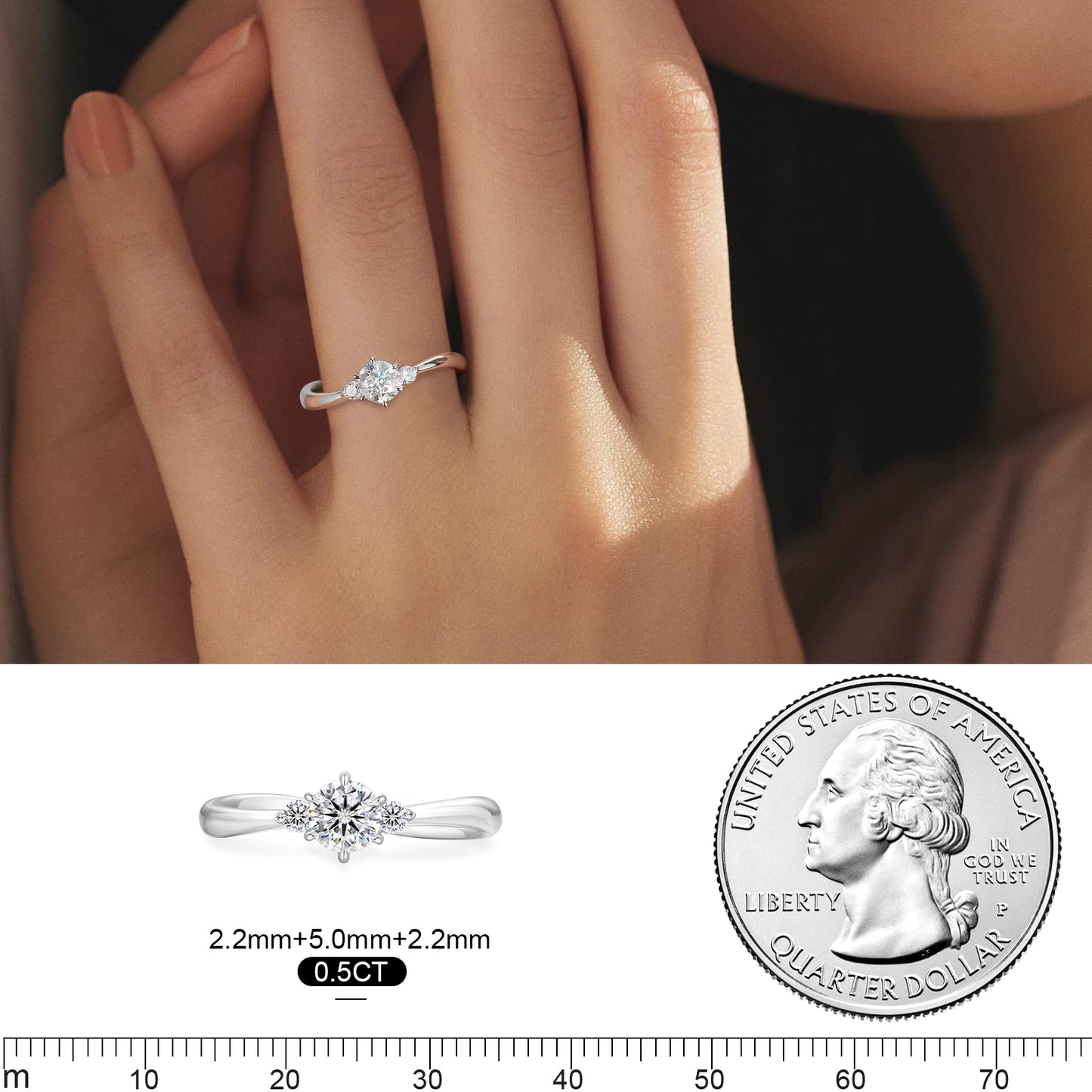 Moissanite Three-Stones Engagement Ring