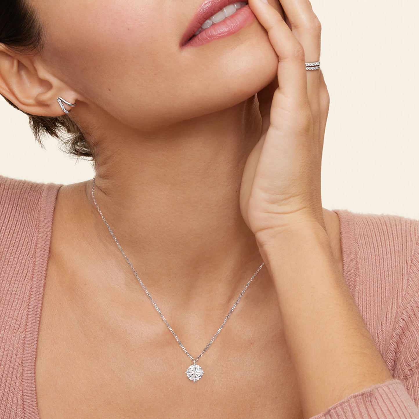 Classic Four-Prong Lab Diamond Pendant neckless
